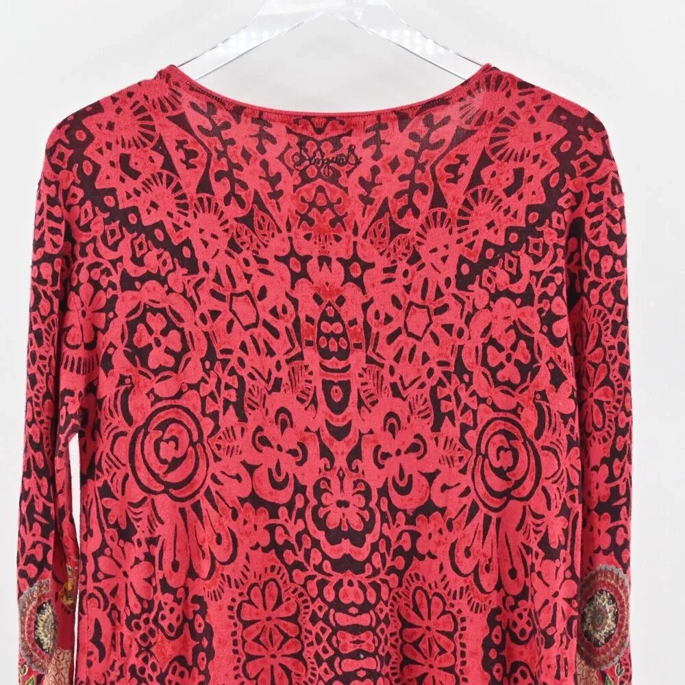 DESIGUAL Dress Womens Sz M Red Geometric Boho Lightweight Katy Tunic Long Sleeve